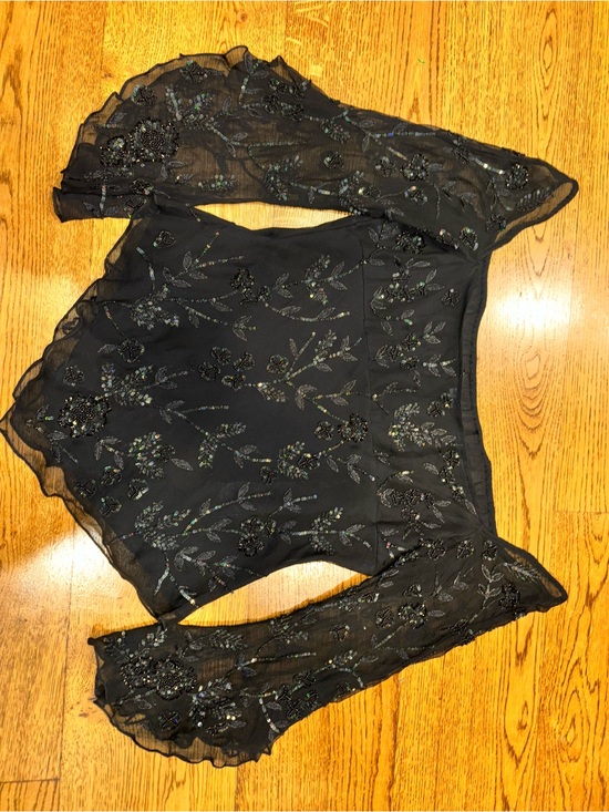 Boston Proper Tops - Y2K Boston Proper Size M 100% Silk Asymmetrical Gothic Fairy Hem Sequin Blouse